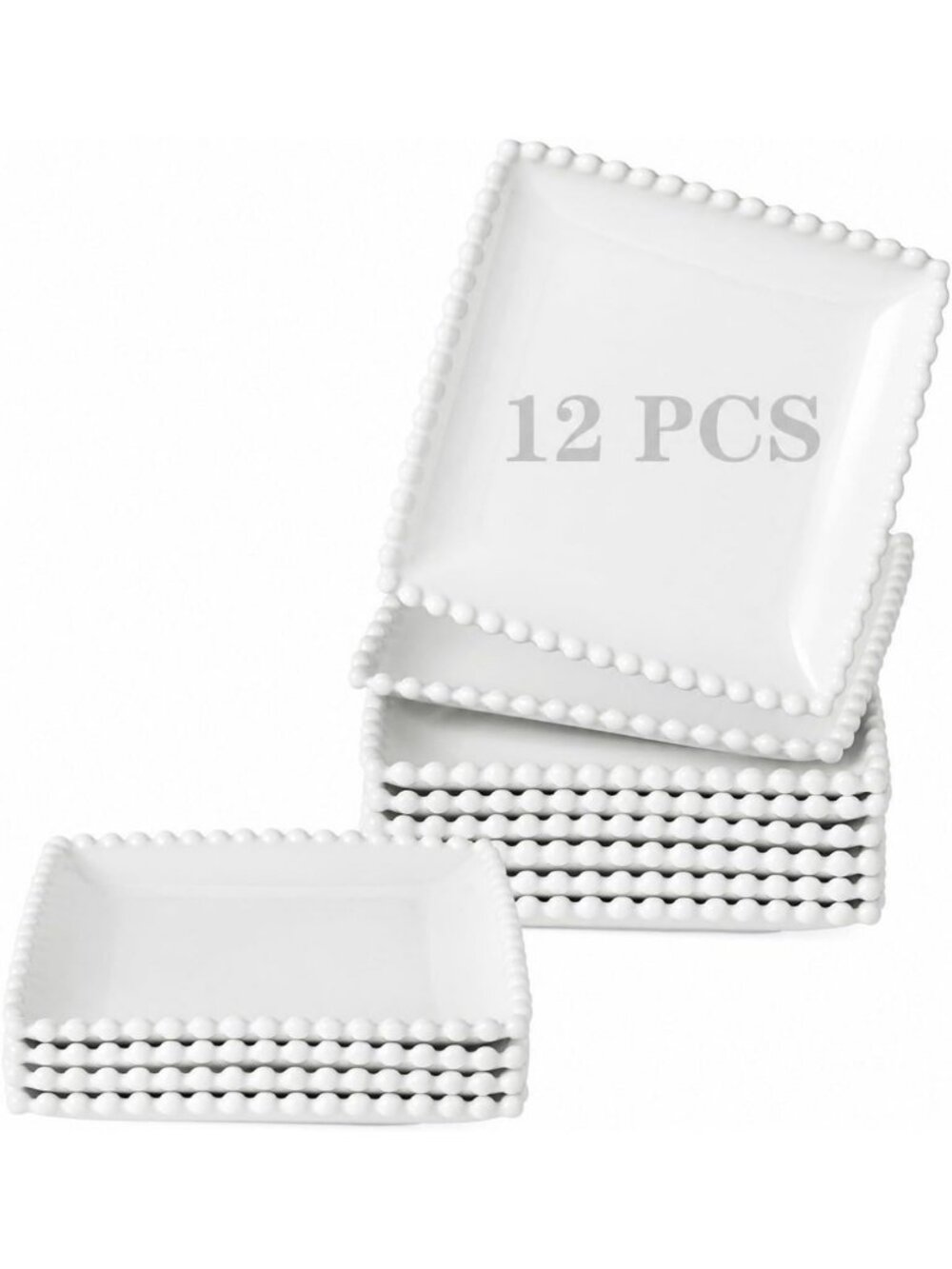 Set of 12 White Ceramic 6-Inch Square Appetizer & Salad Plates - Elegant Dining